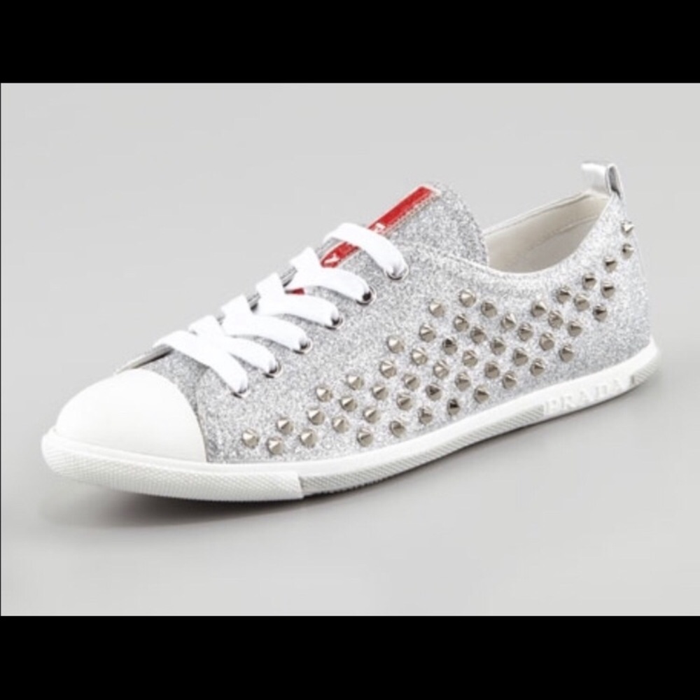 Prada glitter studded sneaker shoe